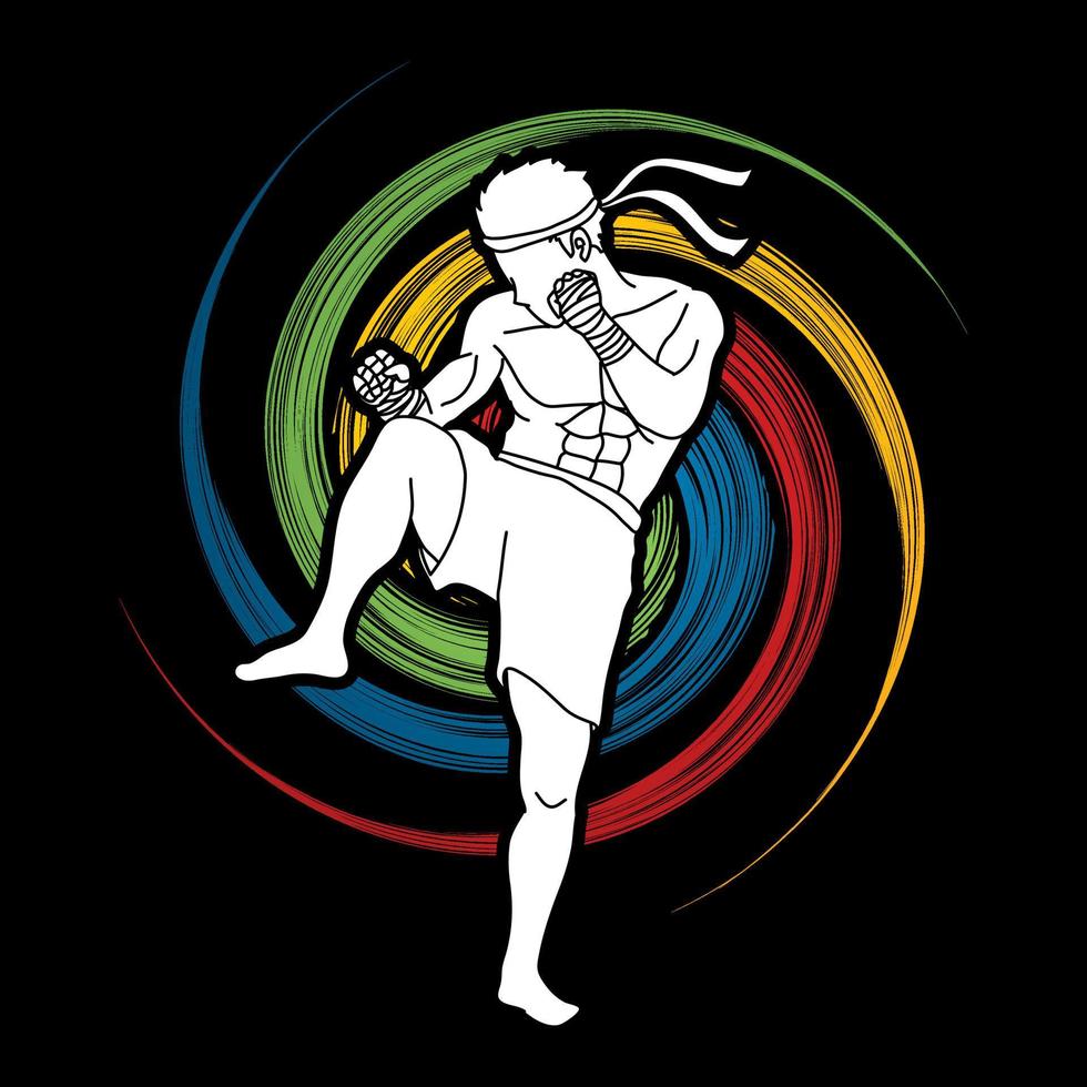 Muay Thai Kick Boxing Action vector