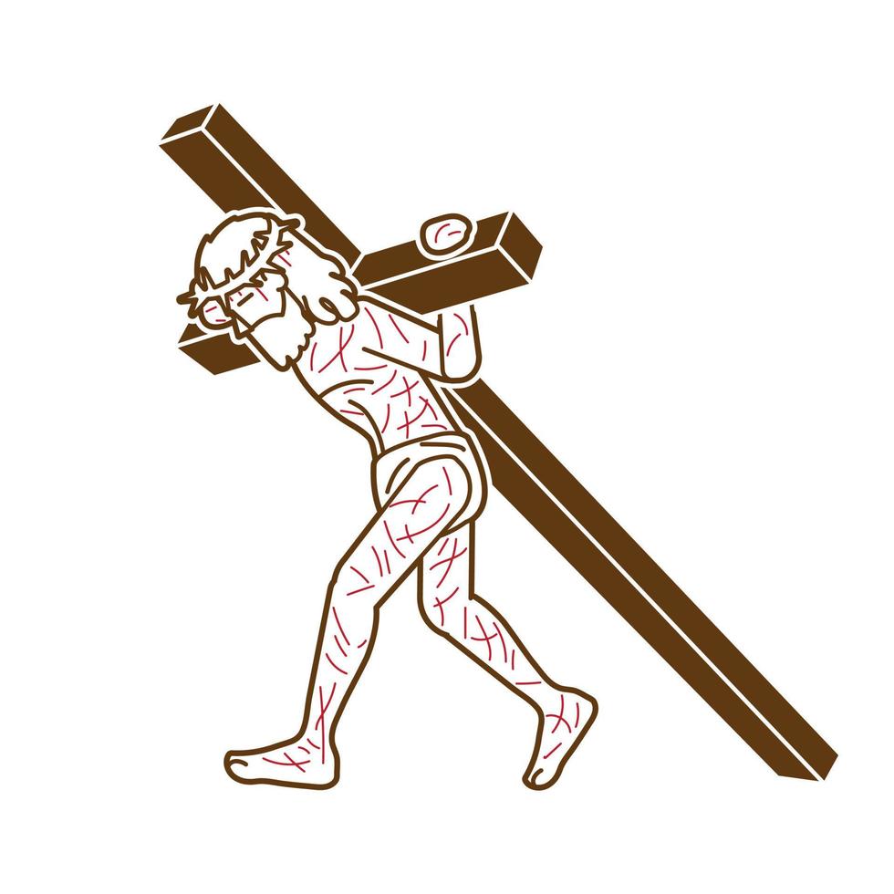 Jesus Christ Carrying Cross Outline vector