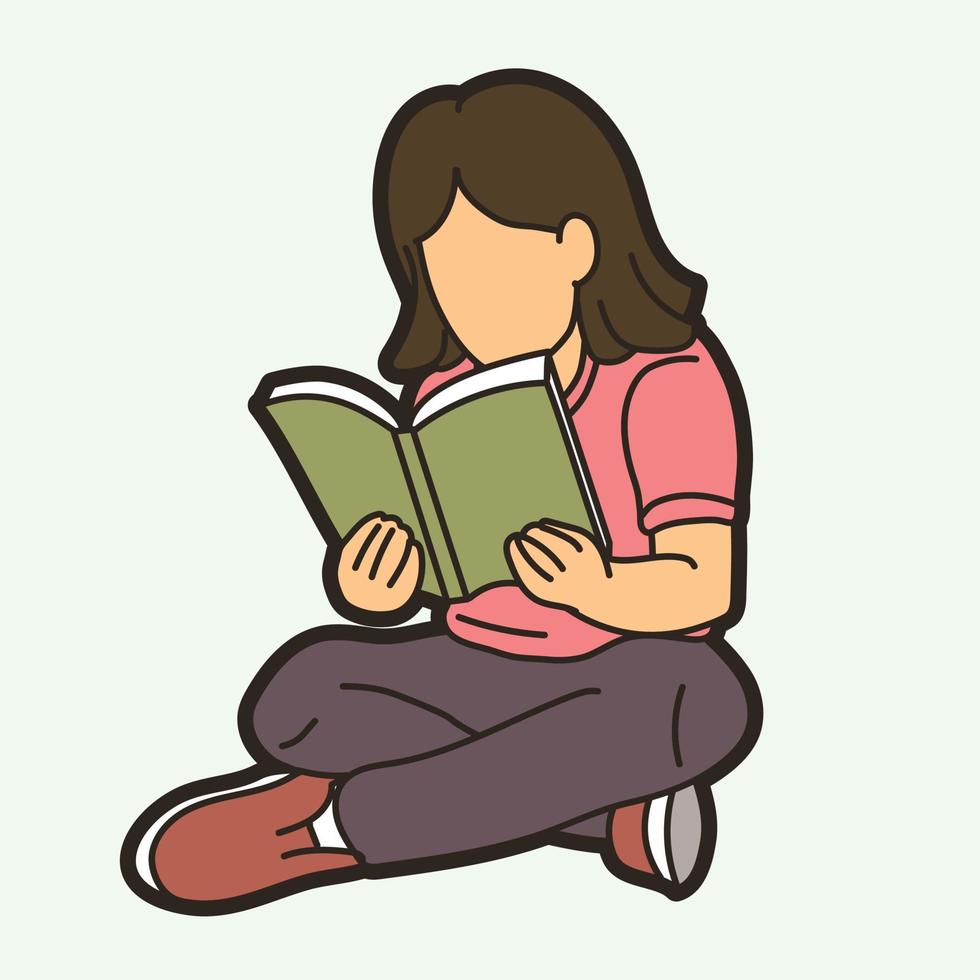 A Girl Reading A Book Vector