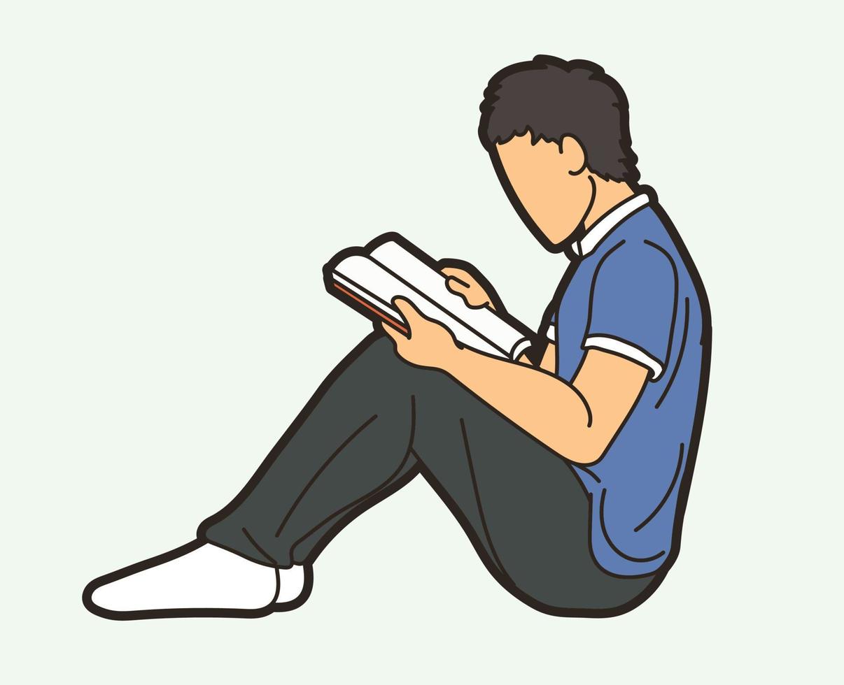 A Man Sitting and Reading A Book vector