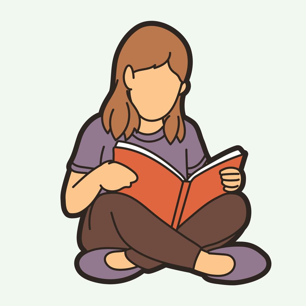 A Girl Sitting and Reading A Book vector