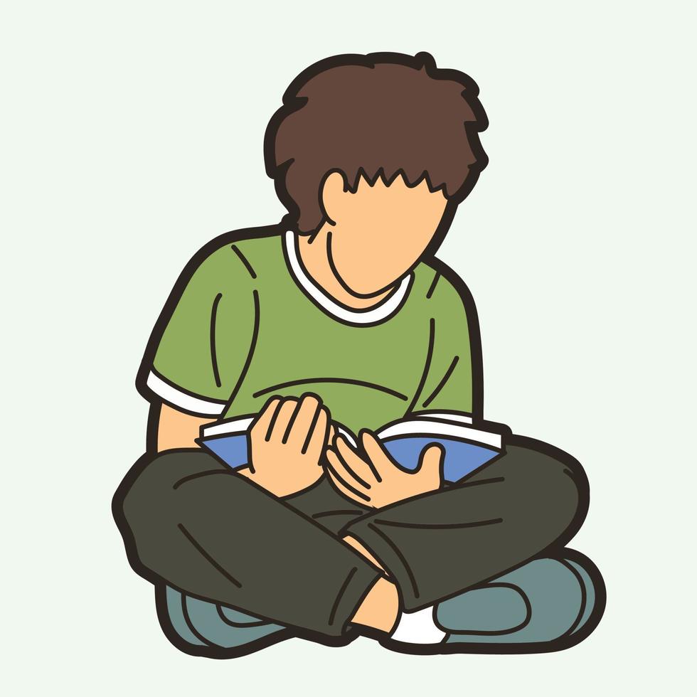 un niño leyendo un libro vector