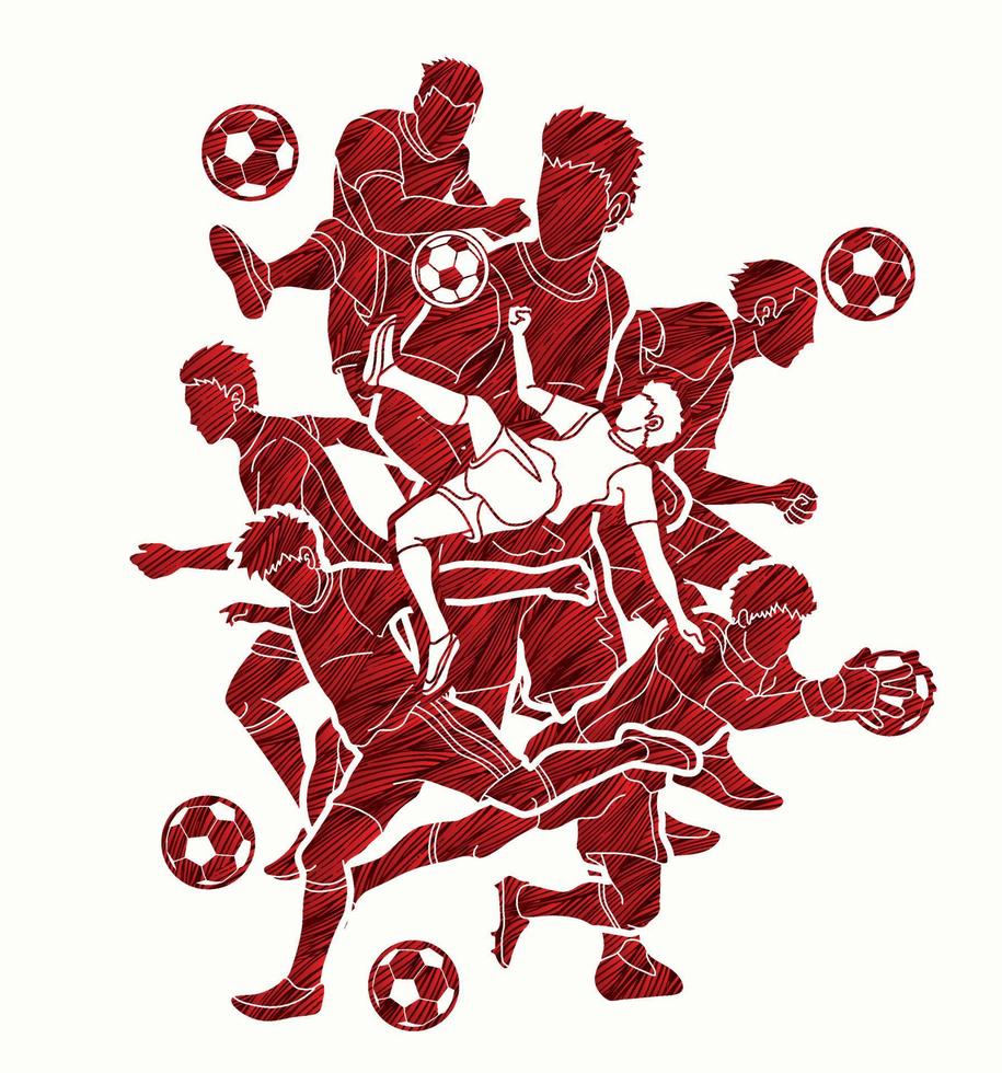 acción del grupo de futbolistas vector