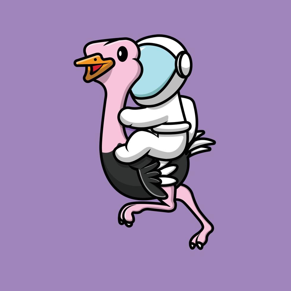 lindo astronauta montando con ilustración de icono de vector de dibujos animados de avestruz. ciencia animal icono concepto aislado vector premium. estilo de dibujos animados plana