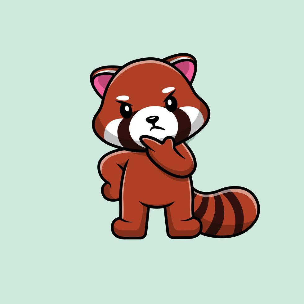 Cute Red Panda Thinking Seriuous Cartoon Vector Icon Illustration. Animal Icon Concept Isolated Premium Vector. Flat Cartoon Style