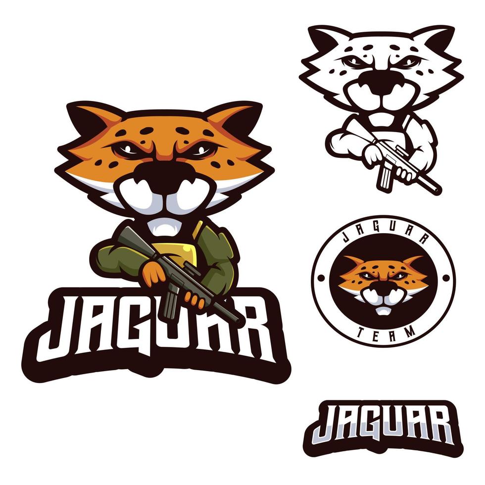 Jaguar in military style. Jaguar cartoon set mascot logo design with modern illustration concept style for badge, emblem and t shirt printing vector
