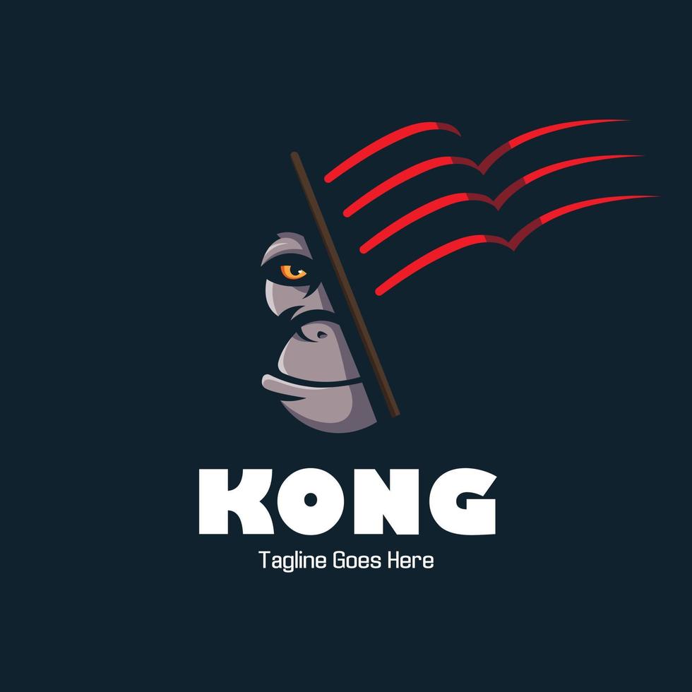 Illustration of Kong behind flag logo design illustration vector