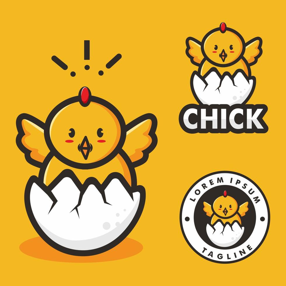 Baby chicken illustration cartoon logo hatching out of the egg vector