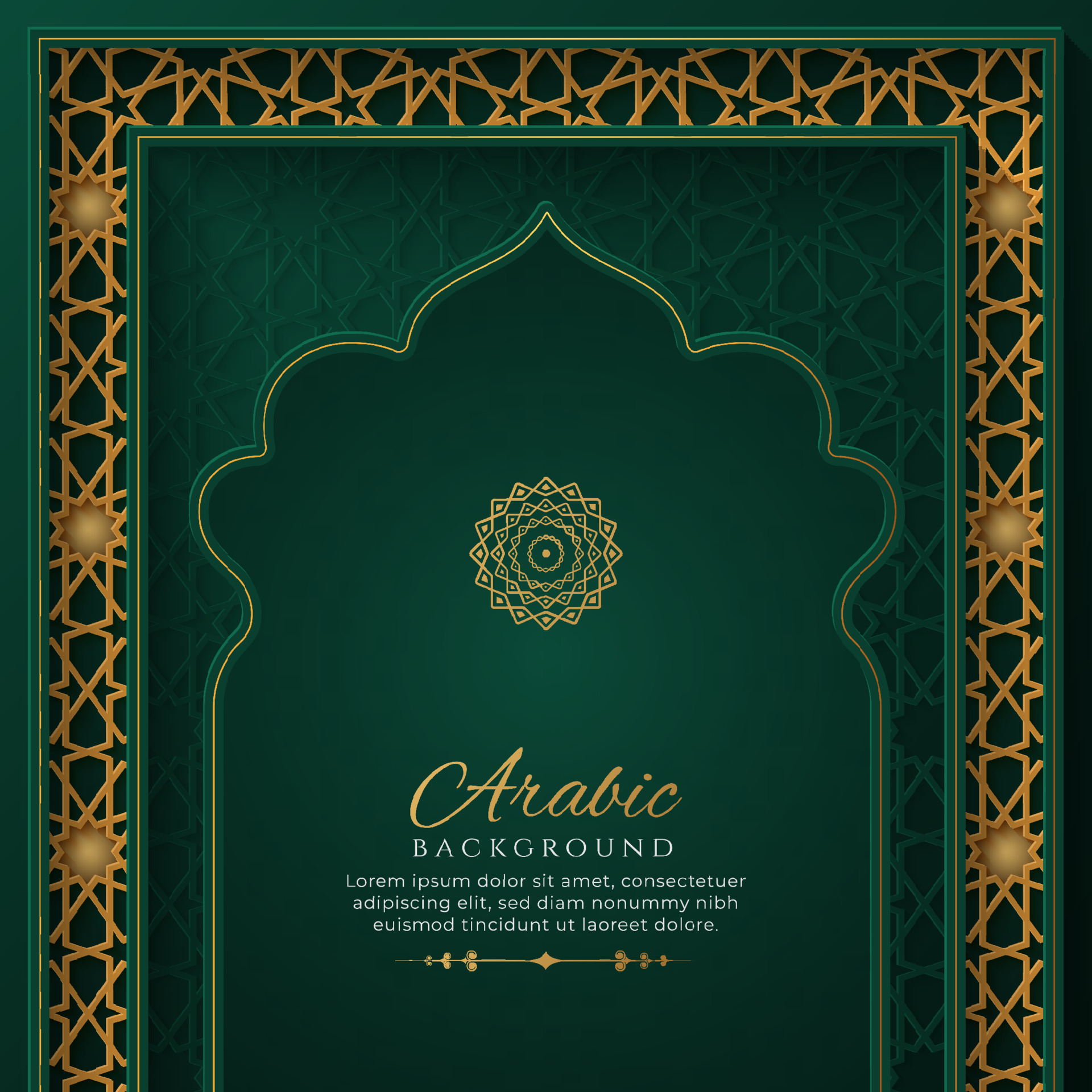 Arabic Islamic Arch Green and Golden Luxury Ornamental Background with