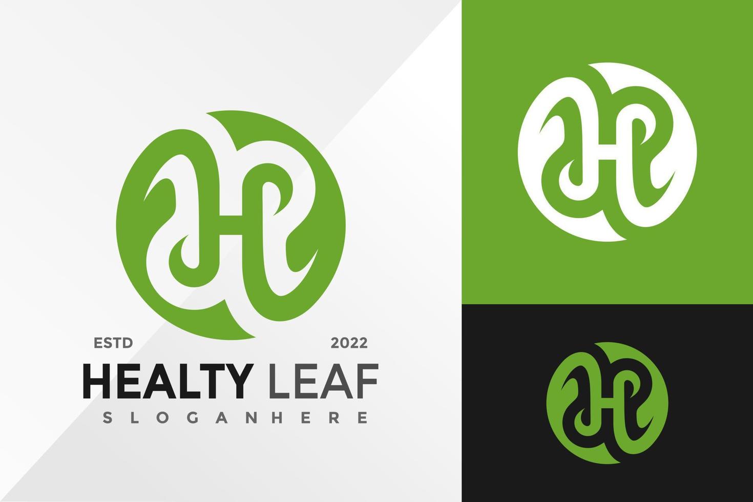 Letter H Healty Leaf Logo Design Vector illustration template