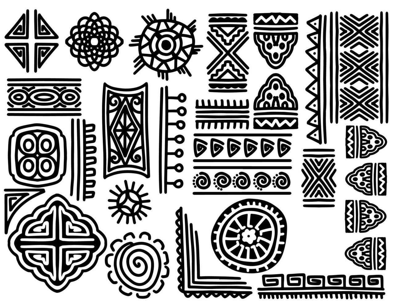 set of hand drawn tribal ornaments. Abstract geometric ethnic object. vector