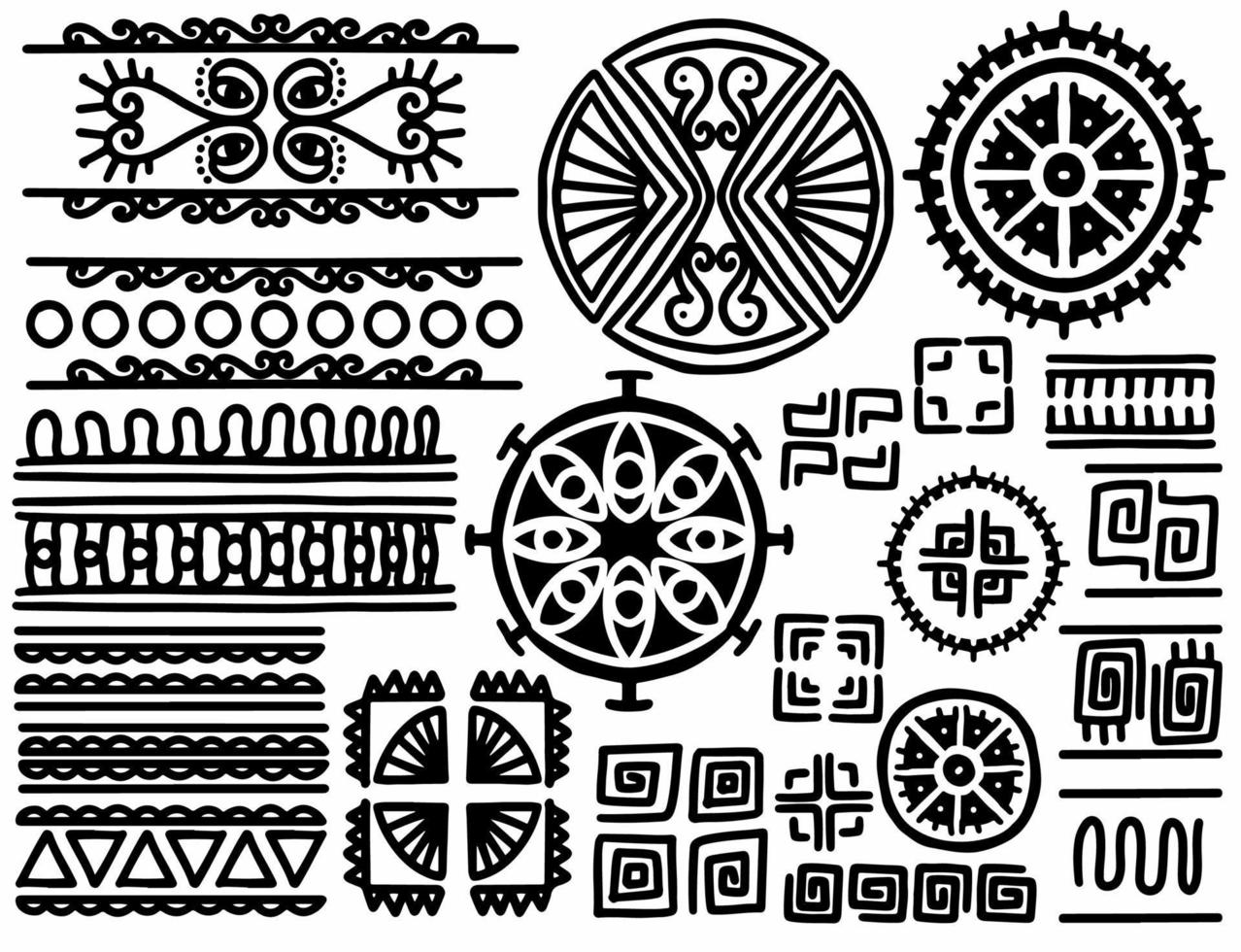 conjunto de borde de línea tribal dibujado a mano étnica y elemento de diseño hipster vector