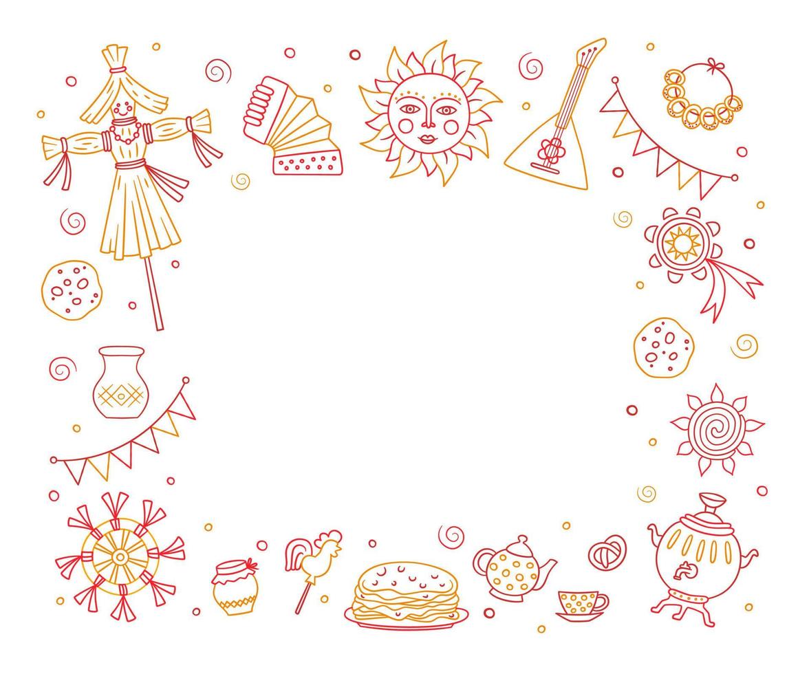 Maslenitsa or Shrovetide. Frame for Wide pancake week. Vector illustration on doodle style