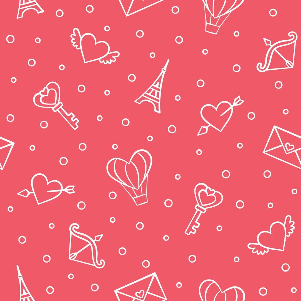 Valentines day seamless pattern. Love and heards. 14 February. Vector seamless pattern illustration in linear style on white background