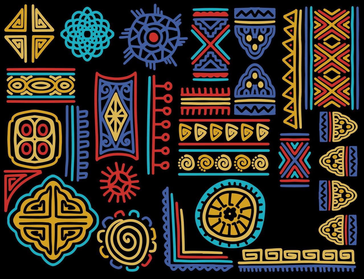 set of hand drawn tribal ornaments. Abstract geometric ethnic object. vector