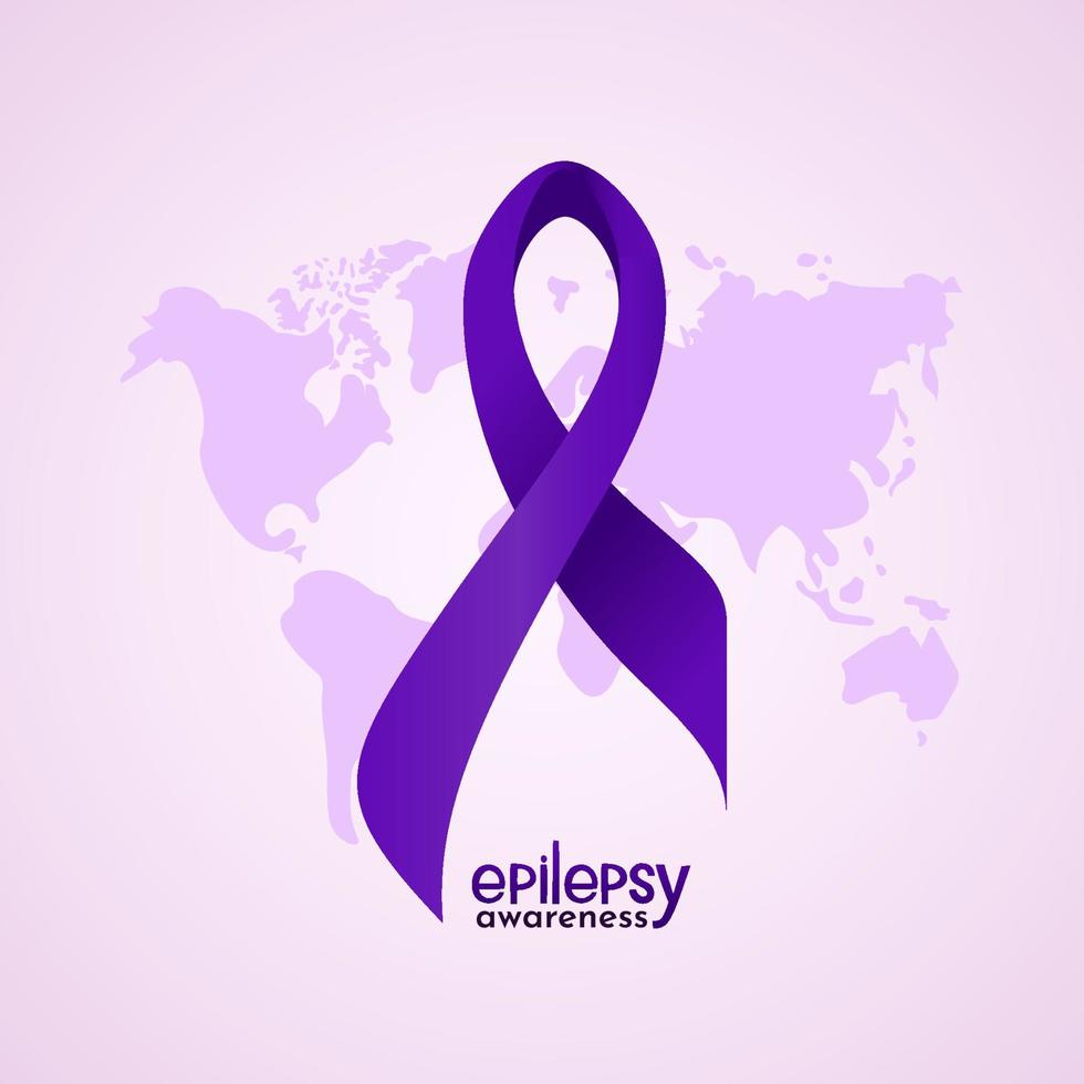 Template of banner violet ribbon epilepsy awareness, silhouette of world map. Health care conncept vector