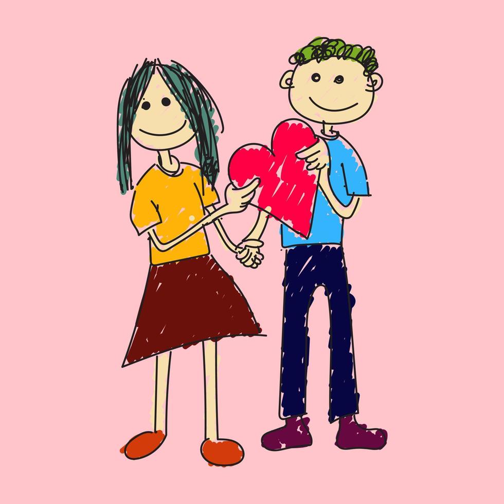 Hand drawn vector illustration of couple celebrating Valentine Day with cartoon style
