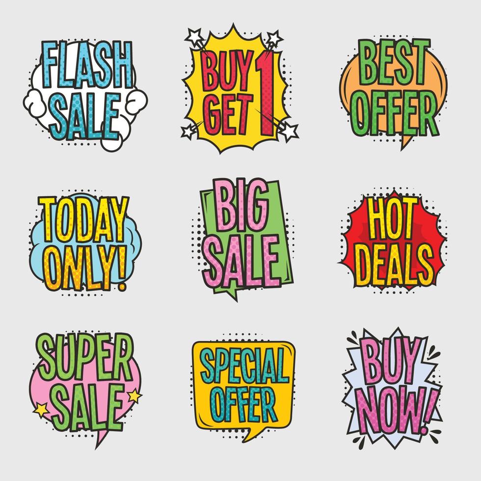 Sale comic bubbles set vector