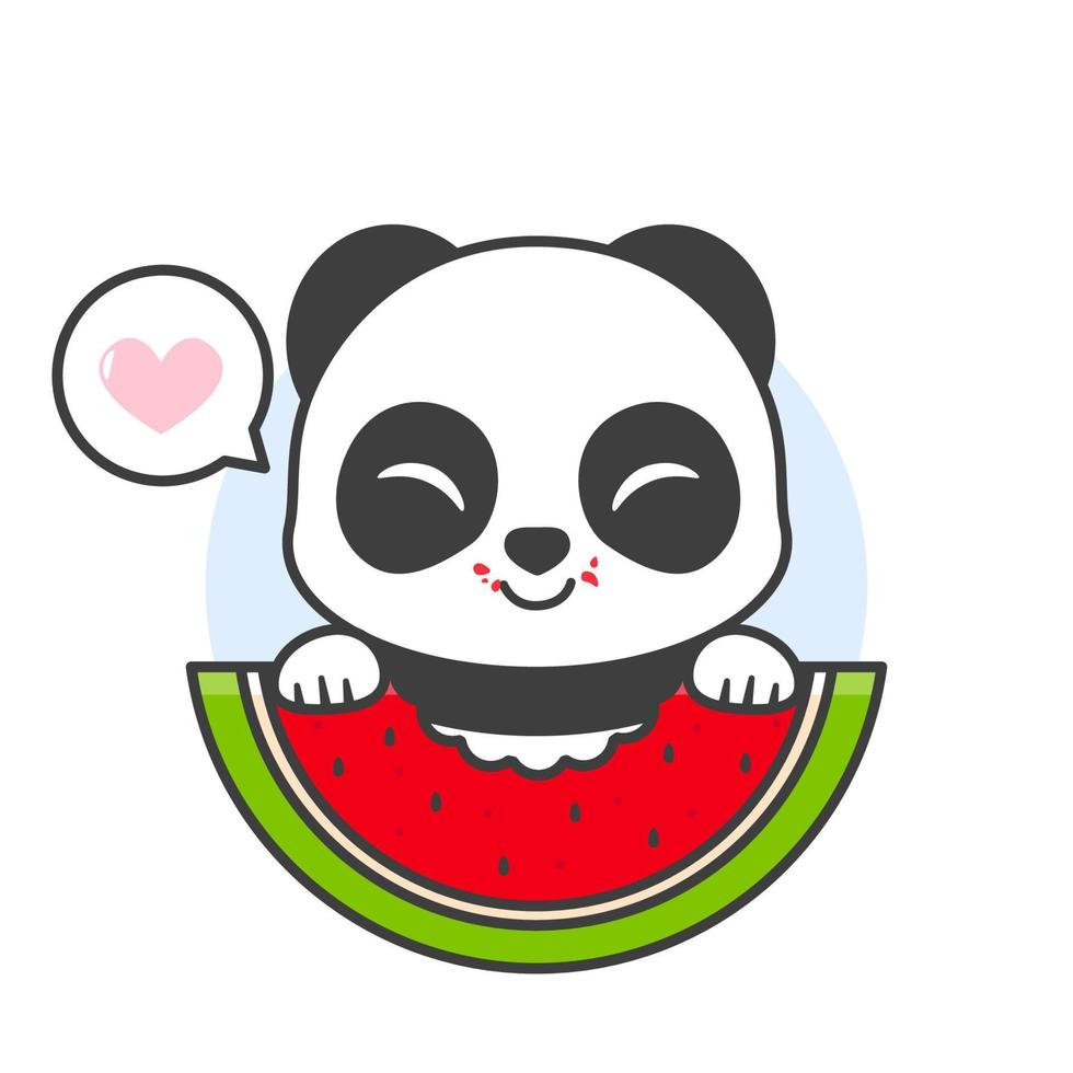 cute happy panda eating watermelon vector