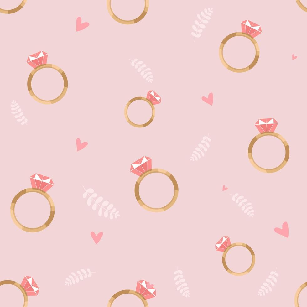 Diamond engagement ring pattern vector seamless repeat on pink suitable for valentine's day, wedding. packaging, paper, marriage proposal.