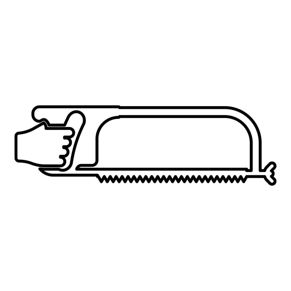 Hacksaw for metal in hand Saw tool Cutting contour outline icon black color vector illustration flat style image