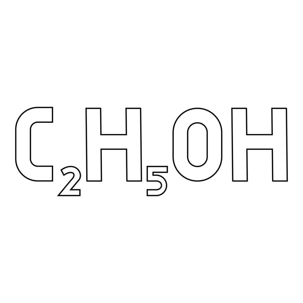fórmula química c2h5oh etanol alcohol etílico contorno contorno icono color negro vector ilustración estilo plano imagen