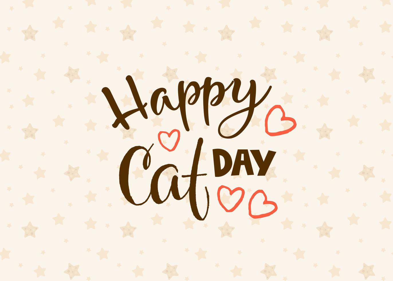 World Cat Day. International holiday. Vector illustration. Lettering on a beige background with stars.