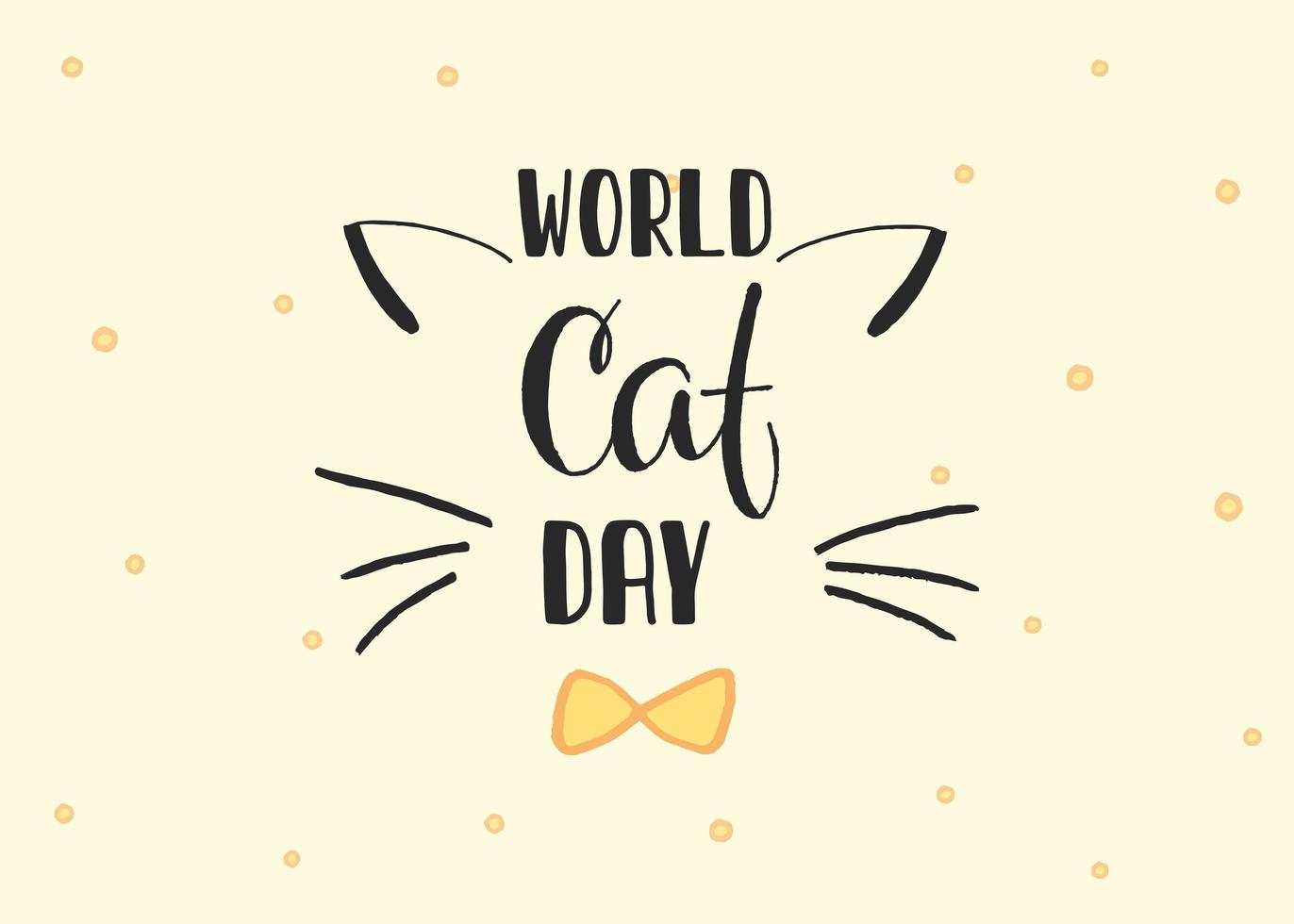 World Cat Day. International holiday. Vector illustration. Lettering on a yellow background.