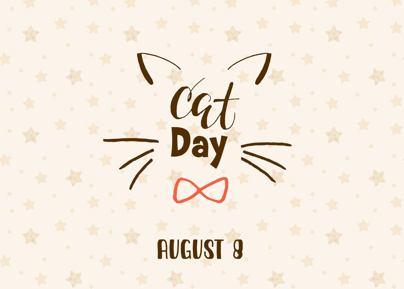 World Cat Day. International holiday. Vector illustration. Lettering on a beige background with stars.