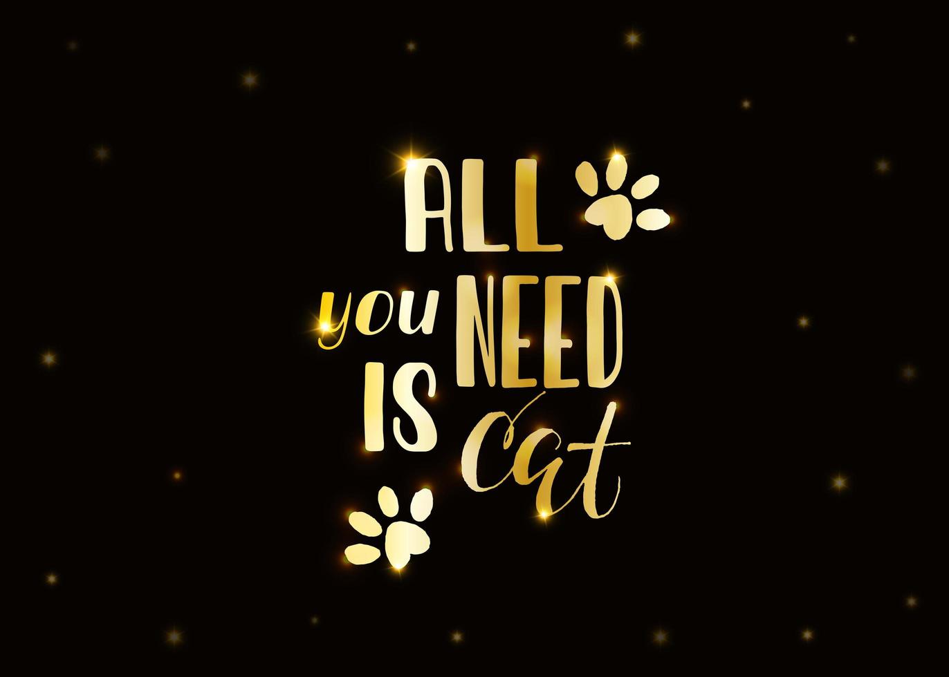 World Cat Day. International holiday. Vector illustration. Golden lettering on a dark background.