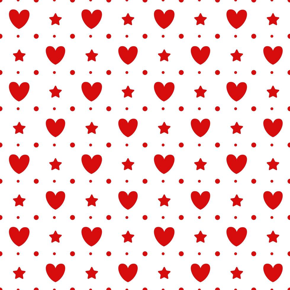 Romantic seamless pattern with a heart. Happy Valentine s Day. Red hearts, dots and stars on a white background. vector