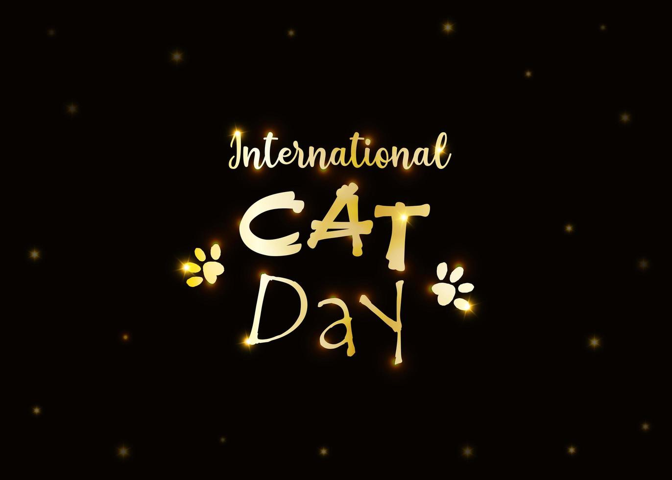 día mundial del gato. fiesta internacional. ilustración vectorial letras doradas sobre un fondo oscuro. vector