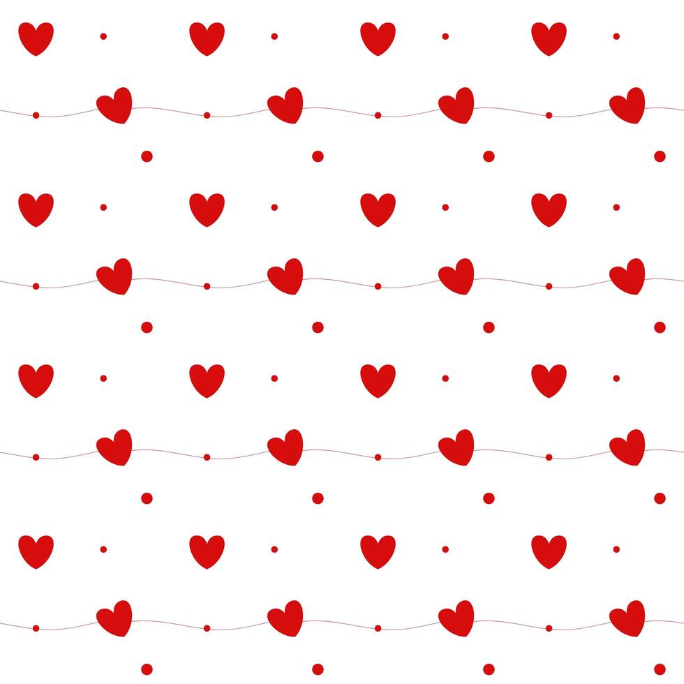 Romantic seamless pattern with a heart. Happy Valentine s Day. Red hearts, dots and lines on a white background. vector