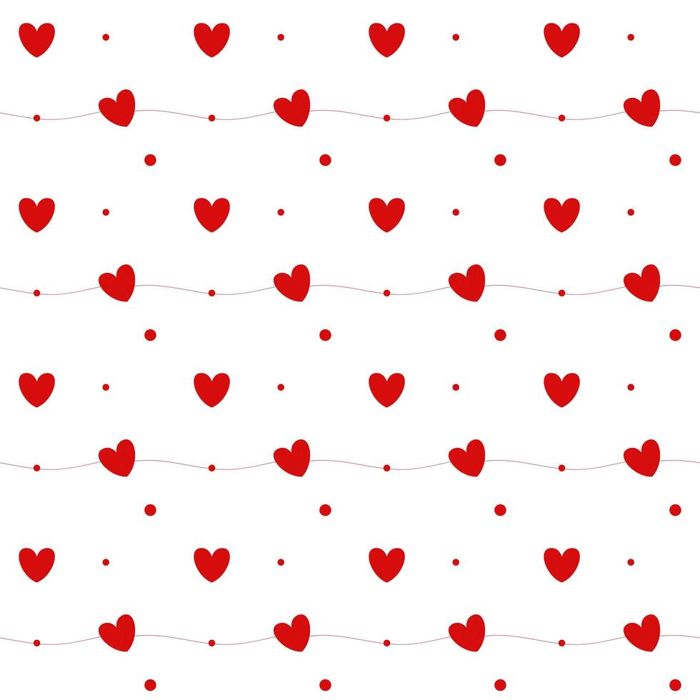 Romantic seamless pattern with a heart. Happy Valentine s Day. Red hearts, dots and lines on a white background. vector