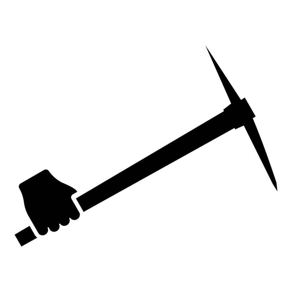 Pickaxe in hand tool in use Arm Digging and mining concept Industrial work Mattock quarry icon black color vector illustration flat style image