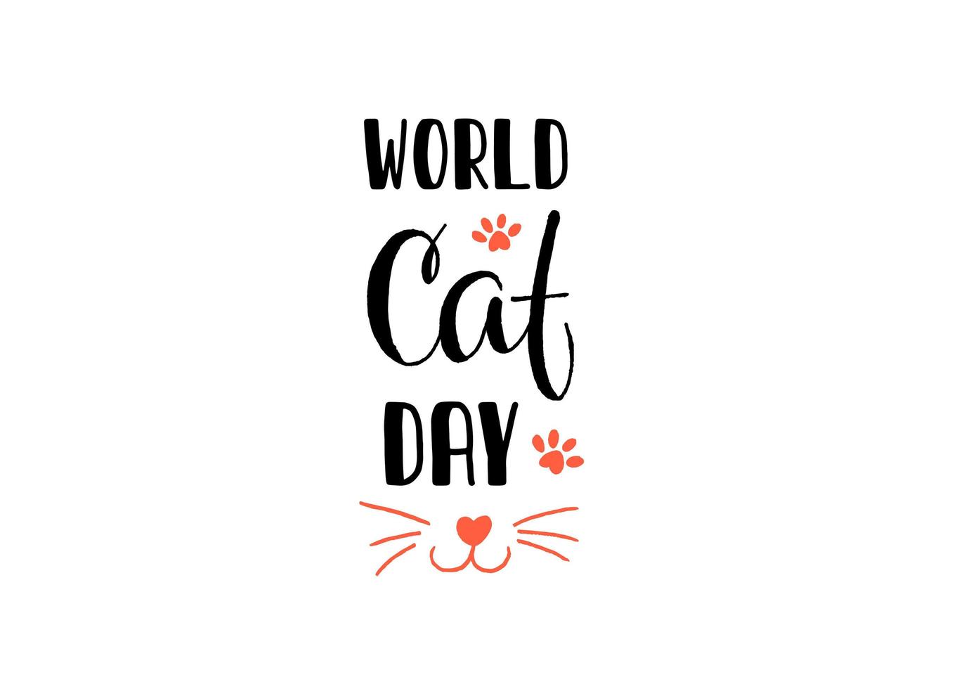 World Cat Day. International holiday. Vector illustration. Lettering on a white background.