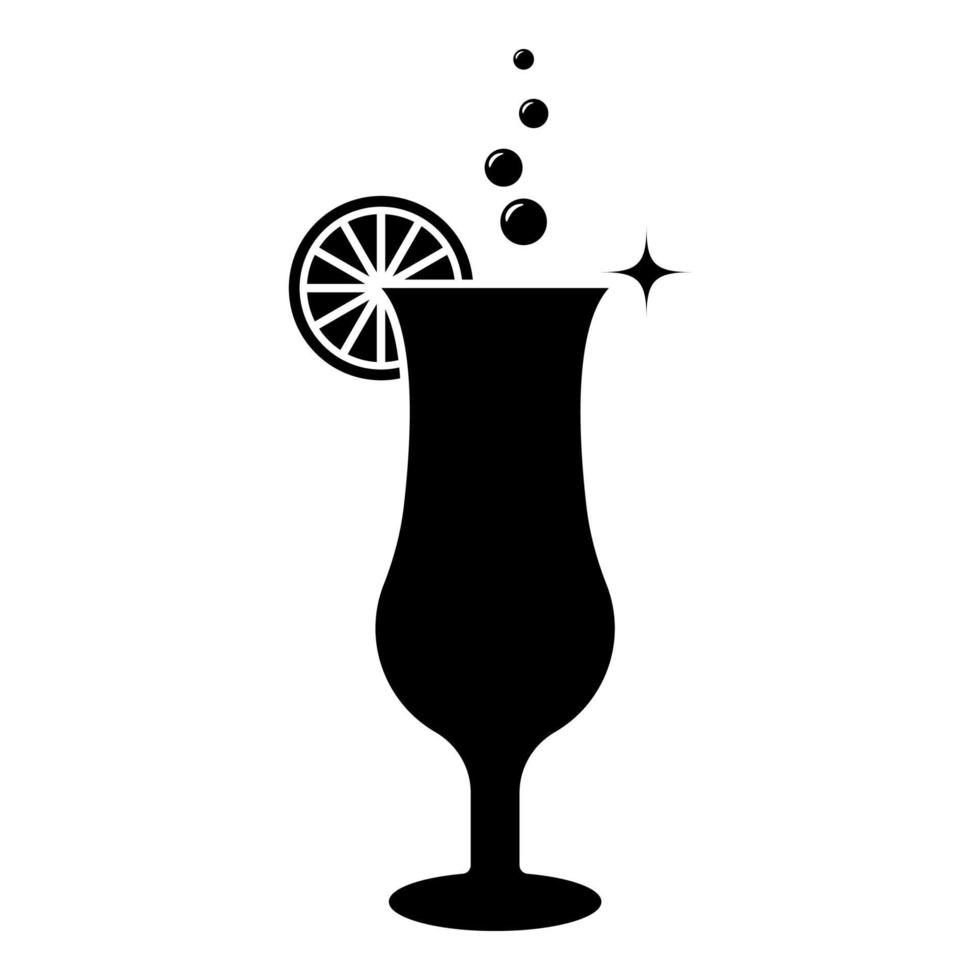 Cocktail with lemon on glass icon black color vector illustration flat style image