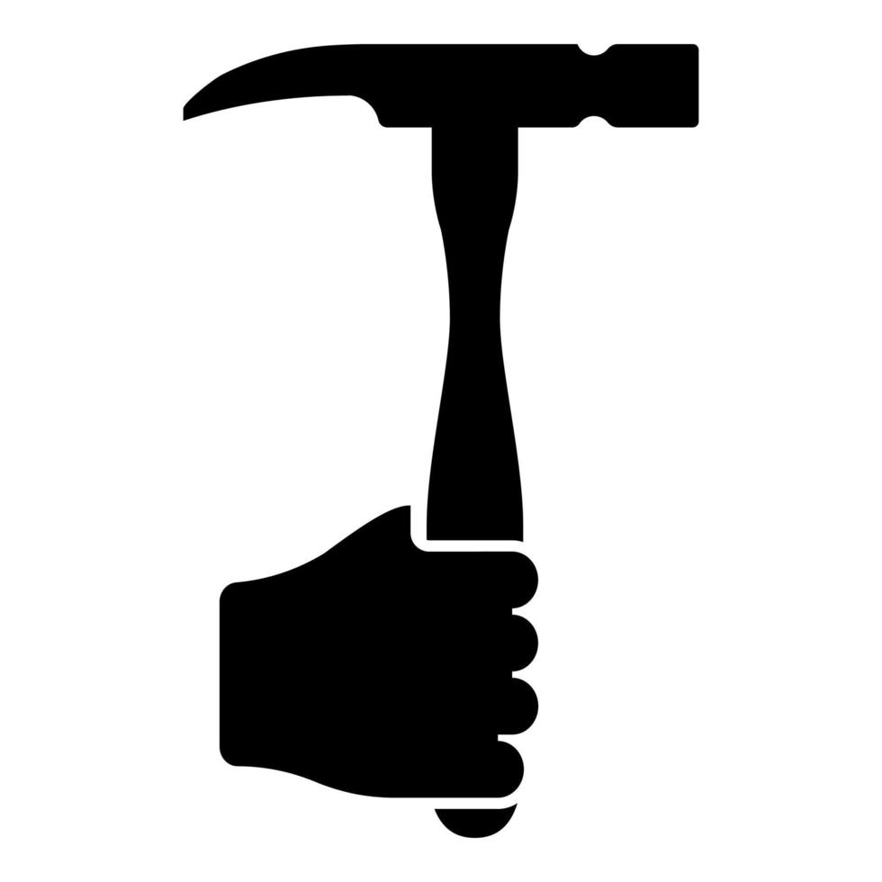 Hammer in hand holding tool use Arm using Working concept icon black