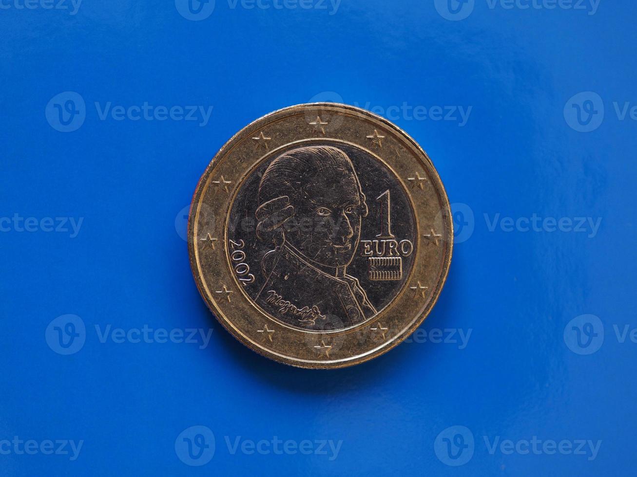 1 euro coin, European Union, Austria over blue photo