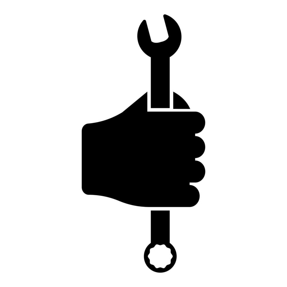 Wrench hexagon in hand tool in use Arm Spanner Mechanic engineer instrument icon black color vector illustration flat style image