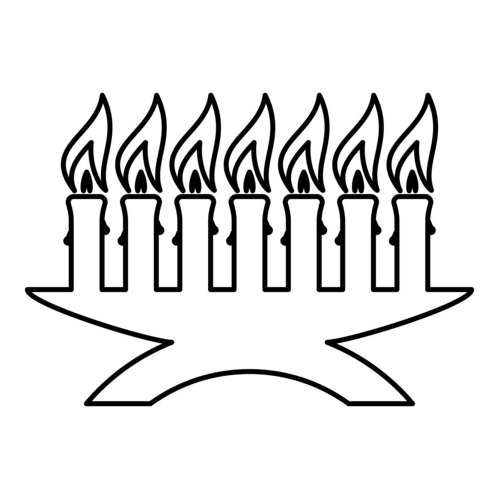 Kwanzaa candles glowing African holiday Seven candle on candlestick American ethnic cultural holiday contour outline icon black color vector illustration flat style image