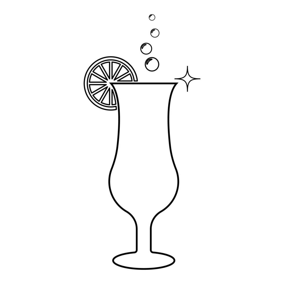 Cocktail with lemon on glass contour outline icon black color vector illustration flat style image