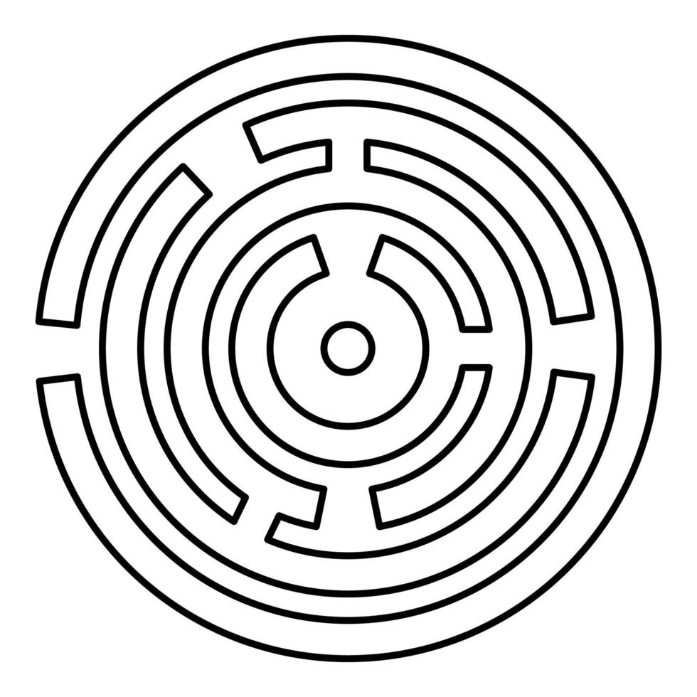 Round labyrinth Circle maze contour outline icon black color vector illustration flat style image