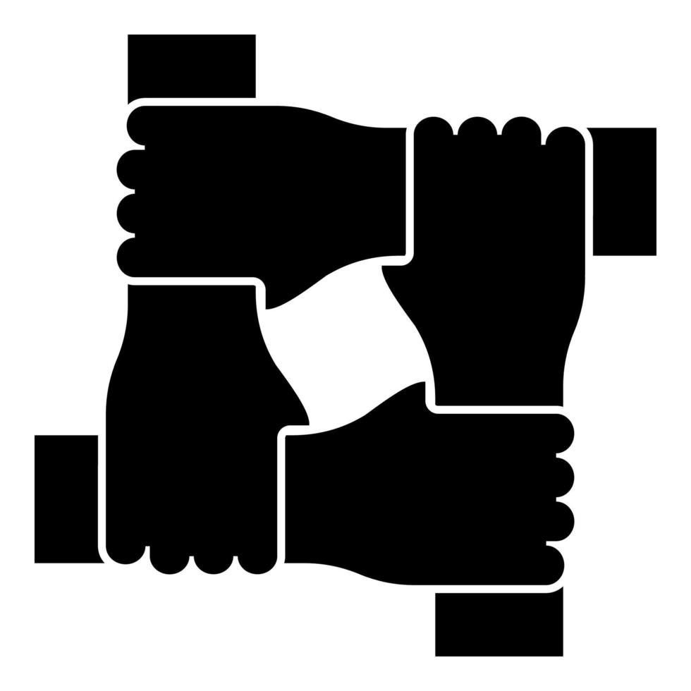 Four hands together concept teamwork united teamleading Arm interlocking with each other on wrist jointly collaboration icon black color vector illustration flat style image