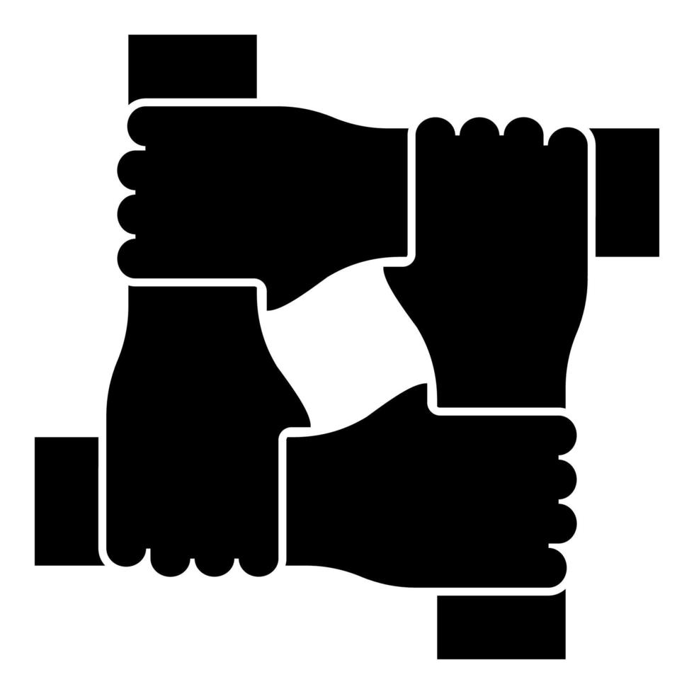 Four hands together concept teamwork united teamleading Arm interlocking with each other on wrist jointly collaboration icon black color vector illustration flat style image