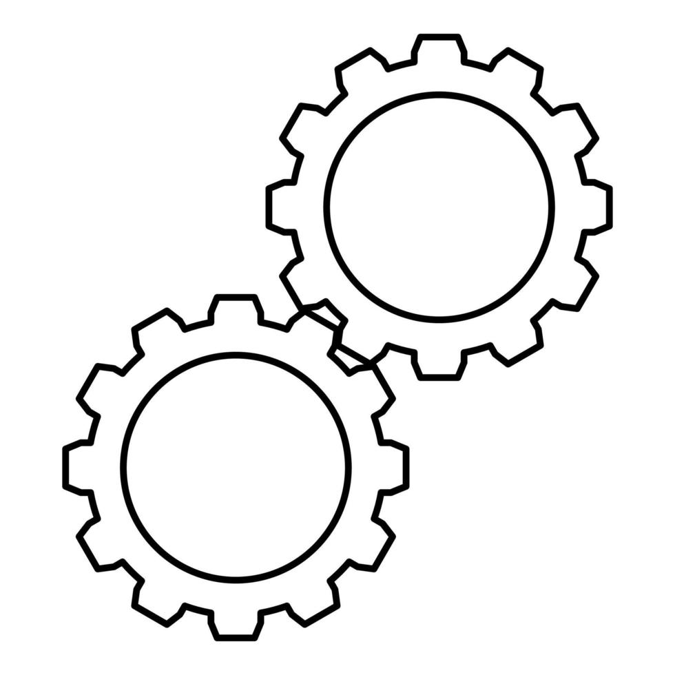 Two gears gearwheel cog set Cogwheels connected in working mechanism contour outline icon black color vector illustration flat style image
