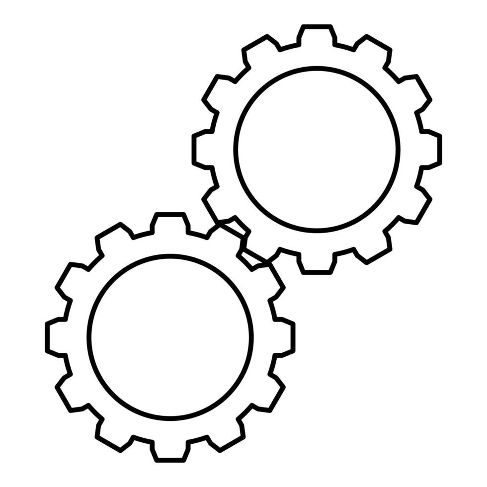 dos engranajes rueda dentada cog conjunto ruedas dentadas conectadas en el mecanismo de trabajo contorno contorno icono color negro vector ilustración imagen de estilo plano