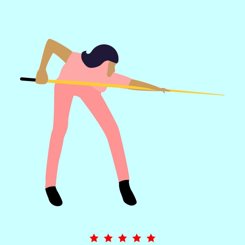 mujer jugando al billar es un icono de color. vector