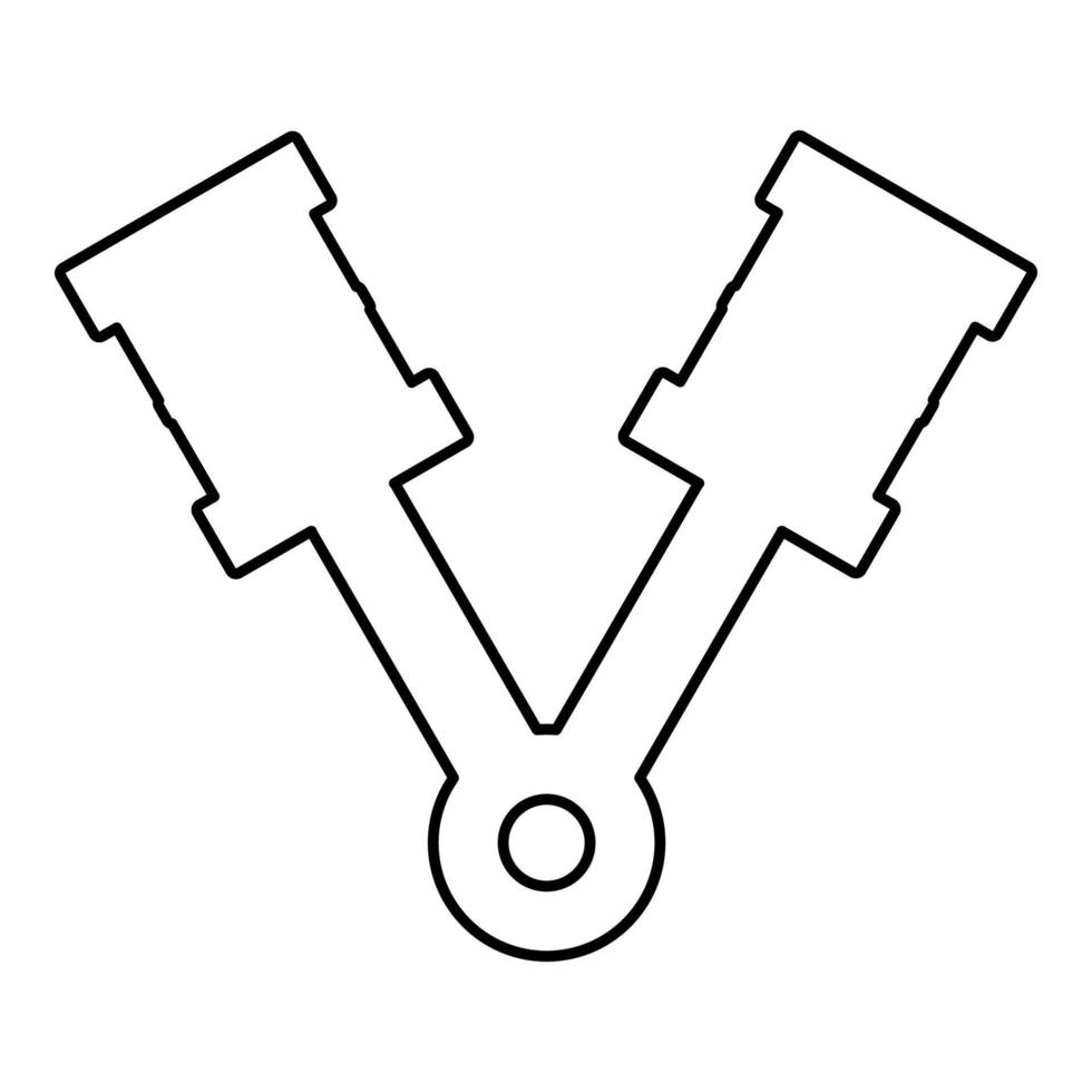 Pistons of engine two items with rods aligned for car crankshaft cylinder camshaft contour outline icon black color vector illustration flat style image