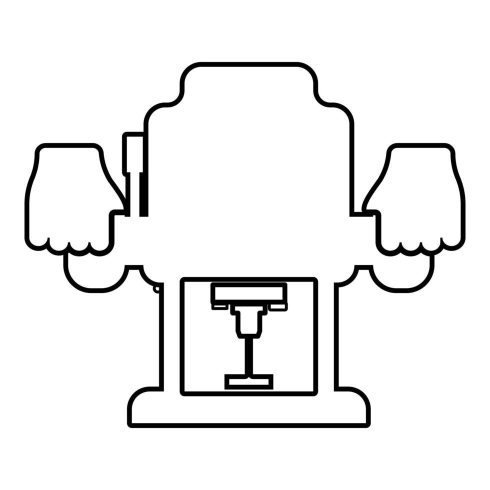 enrutador de base fija fresa de inmersión de madera eléctrica herramienta eléctrica en la mano sosteniendo el brazo de uso de la herramienta eléctrica usando el icono del contorno del contorno del instrumento ilustración vectorial de color negro imagen de estilo plano vector